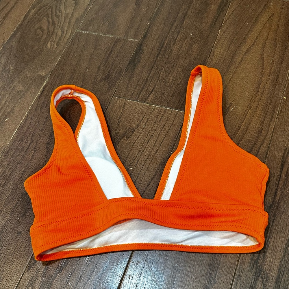 Shein Orange Ribbed Bikini Swim Top Size Small - Picture 2 of 3